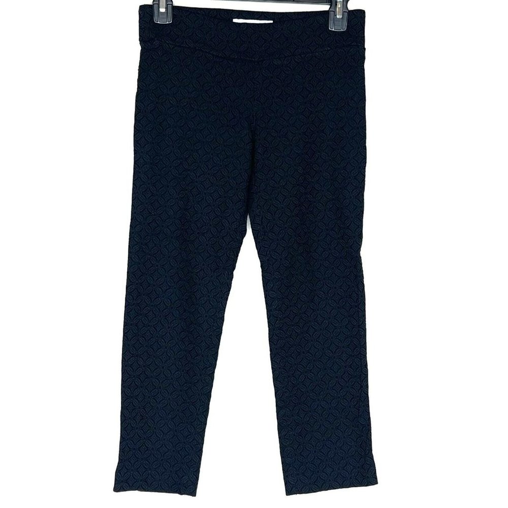 Margaret M Petites Women's Black Textured Capri Pants Small Flower Pattern